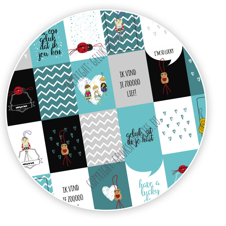 Gelukspoppetjes inpakpapier geblokt