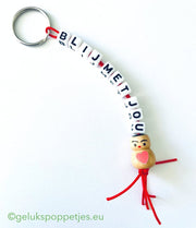 Sleutelhanger blij met jou met gelukspoppetje met hartje op de buik