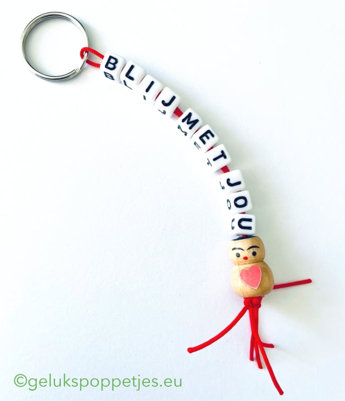 Sleutelhanger blij met jou met gelukspoppetje met hartje op de buik