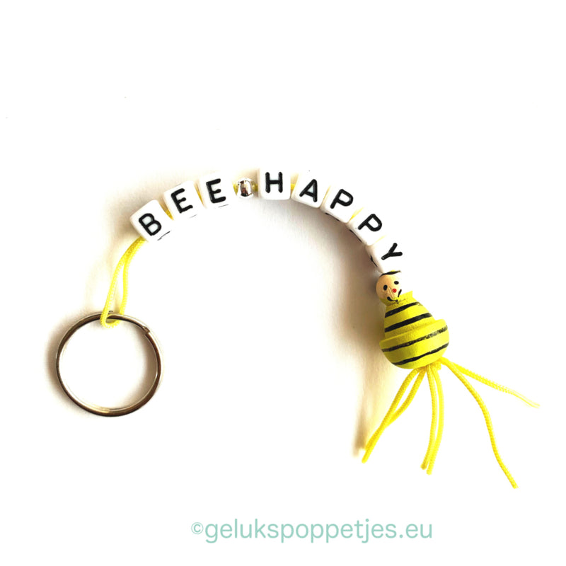 Sleutelhanger bee-happy met gelukspoppetje bijtje