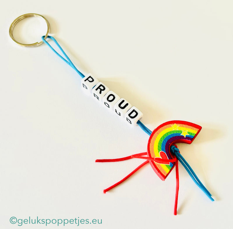 Sleutelhanger proud met gelukspoppetje regenboogje