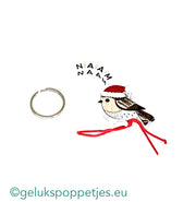 Naam sleutelhanger met gelukspoppetje kerstvogel