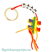Naam sleutelhanger met gelukspoppetje puzzelstukje