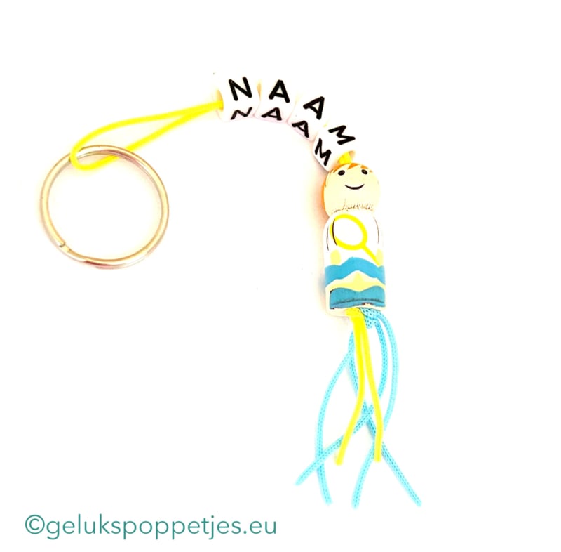 Naam sleutelhanger met gelukspoppetje tennisser