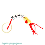 Naam sleutelhanger met gelukspoppetje hartje op de buik