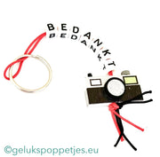 Sleutelhanger bedankt met gelukspoppetje camera