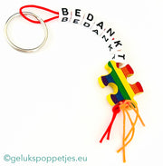 Sleutelhanger bedankt met gelukspoppetje puzzelstukje