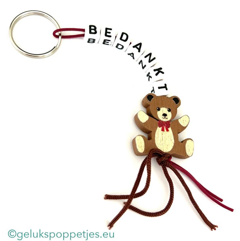 Sleutelhanger bedankt met gelukspoppetje teddybeer