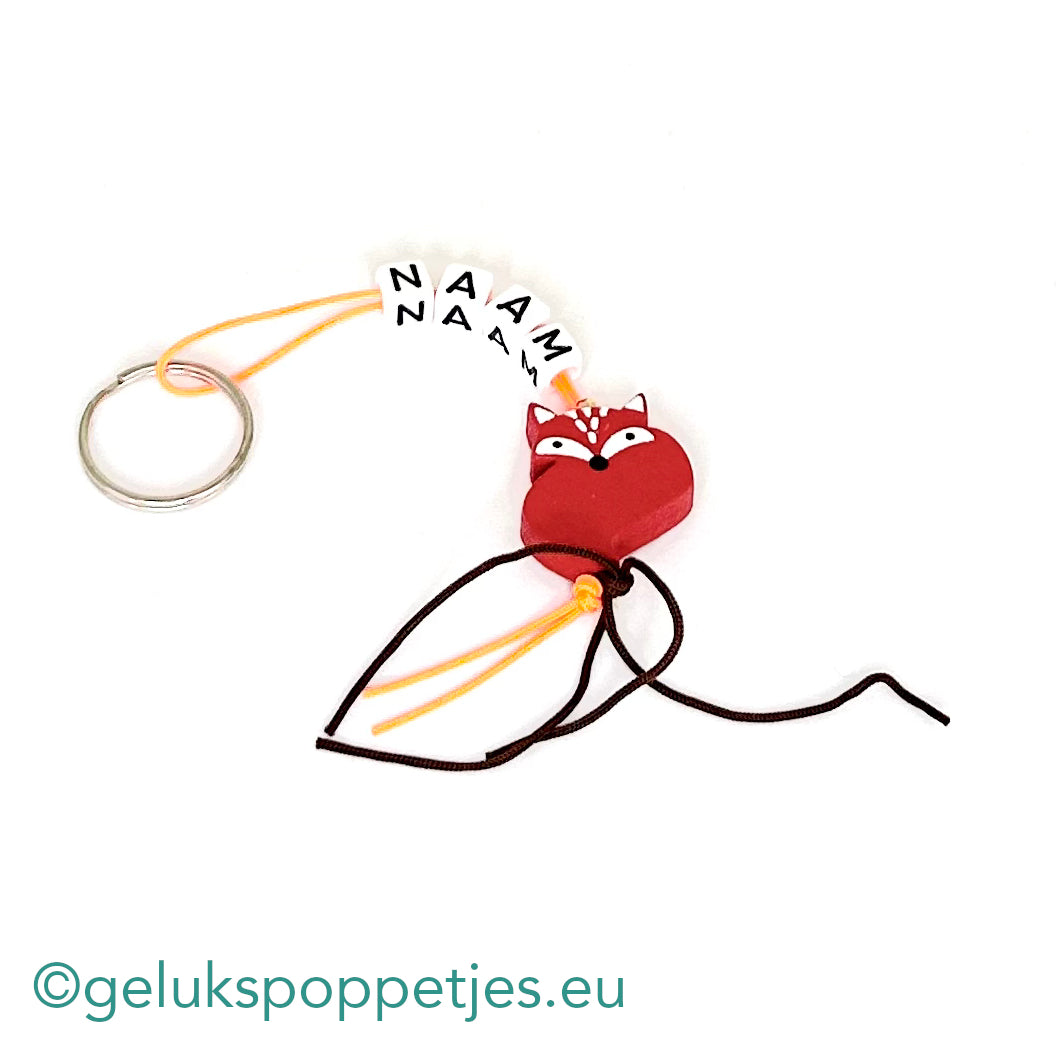 Naam sleutelhanger met gelukspoppetje vosje