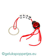 Naam sleutelhanger met gelukspoppetje lieveheersbeestje