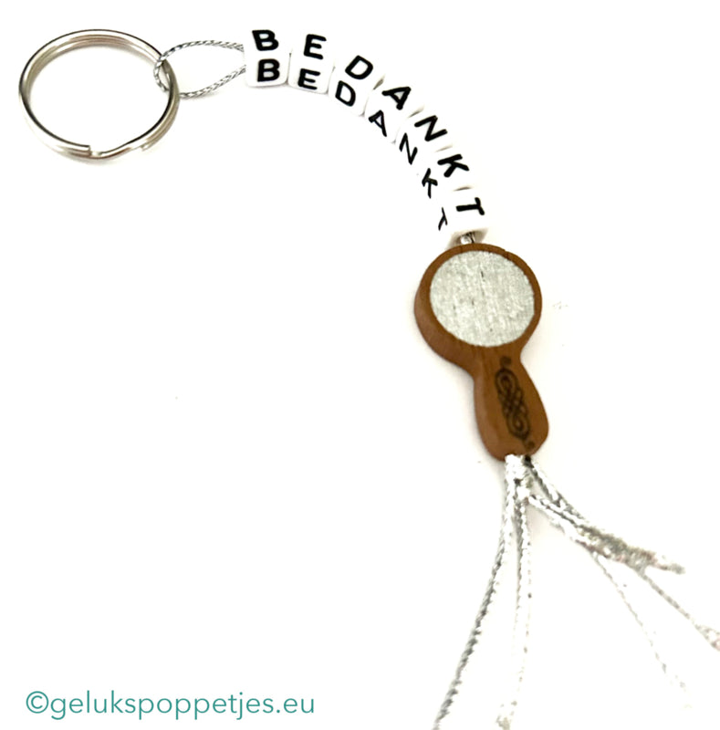 Bedankt sleutelhanger met gelukspoppetje spiegel