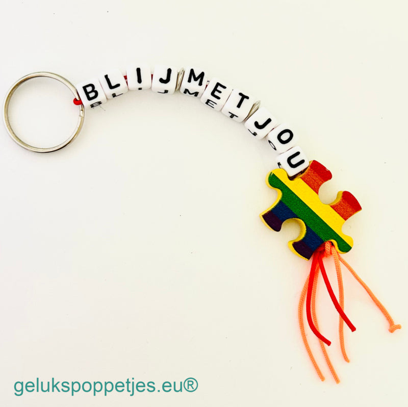 Sleutelhanger blij met jou met gelukspoppetje puzzelstukje