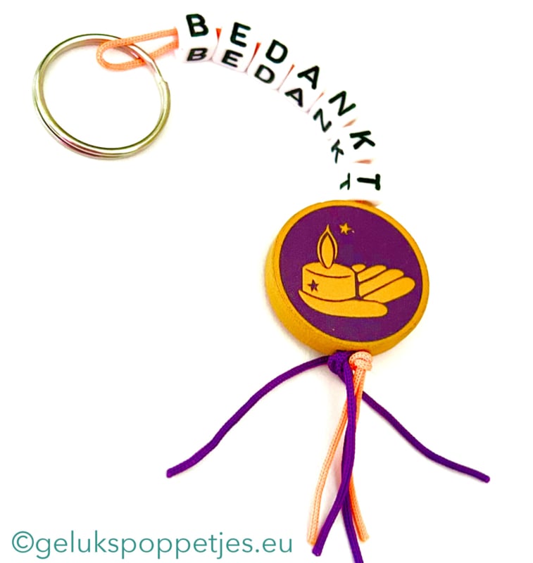 Sleutelhanger bedankt met gelukspoppetje lichtpuntje