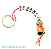 Bedankt sleutelhanger met gelukspoppetje met vlecht