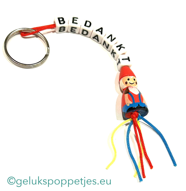 Sleutelhanger bedankt met gelukspoppetje kabouter