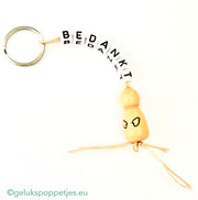 Sleutelhanger bedankt met gelukspoppetje naturel met handjes