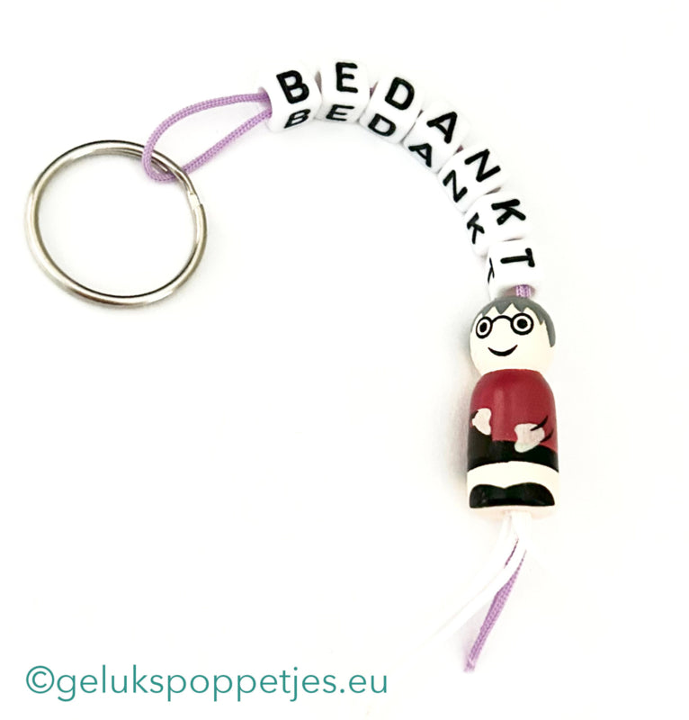 Sleutelhanger bedankt met gelukspoppetje oma