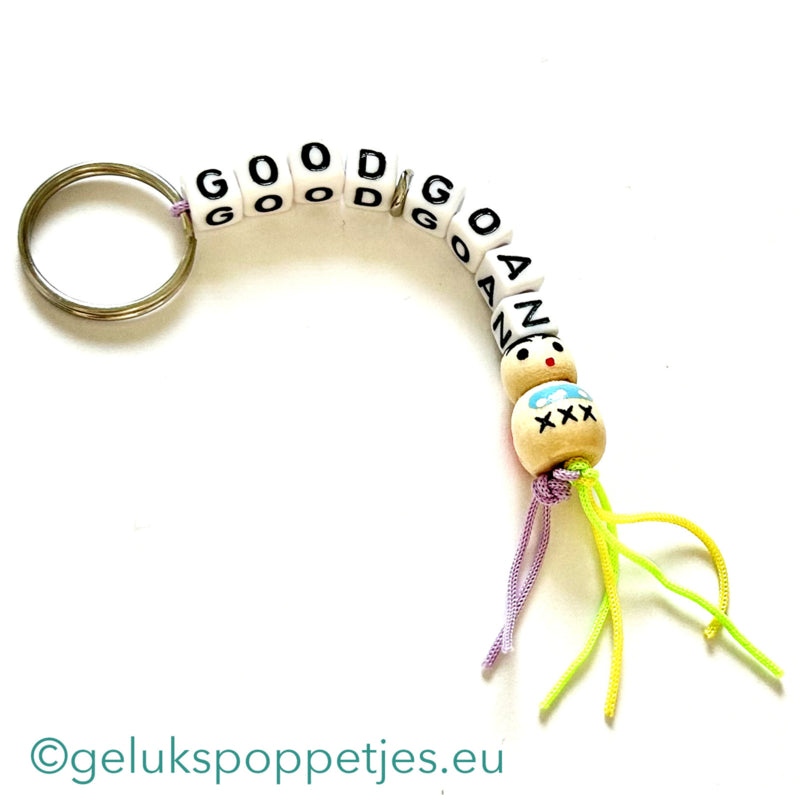 Sleutelhanger Good Goan met houten gelukspoppetje