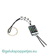 Naam sleutelhanger met gelukspoppetje telefoon