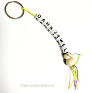 Sleutelhanger dankjewel met houten gelukspoppetje