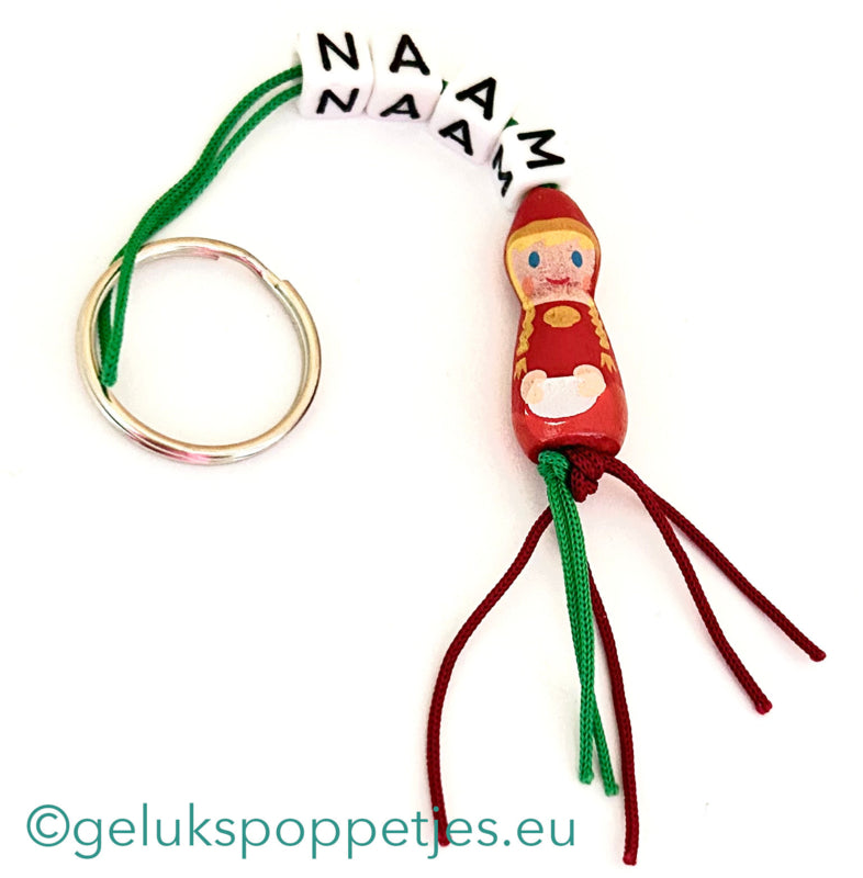 Naam sleutelhanger met gelukspoppetje roodkapje