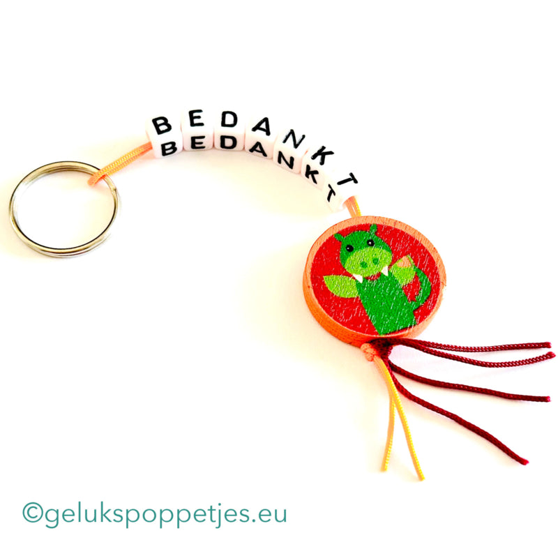 Sleutelhanger bedankt met gelukspoppetje draakje