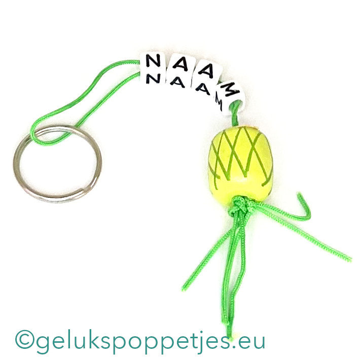 Naam sleutelhanger met gelukspoppetje fruit