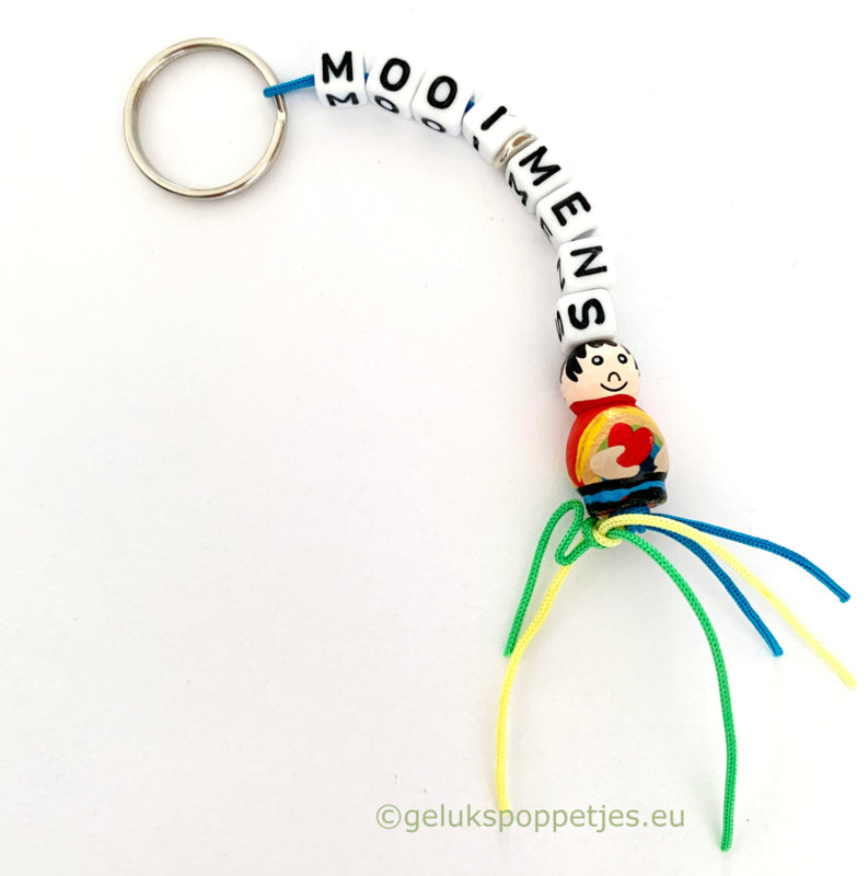 Sleutelhanger Mooi Mens gelukspoppetje met regenboog shirt