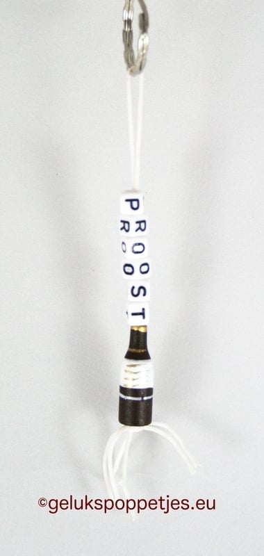 Sleutelhanger proost met gelukspoppetje flesje