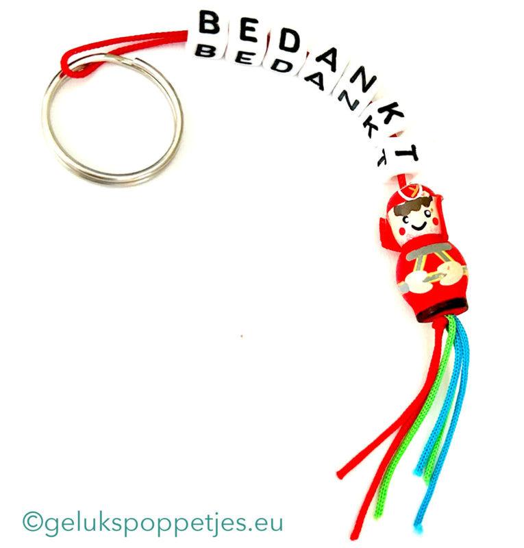 Sleutelhanger bedankt met gelukspoppetje brandweermannetje