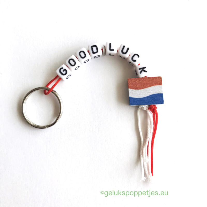 Sleutelhanger good luck met gelukspoppetje Nederlandse vlag