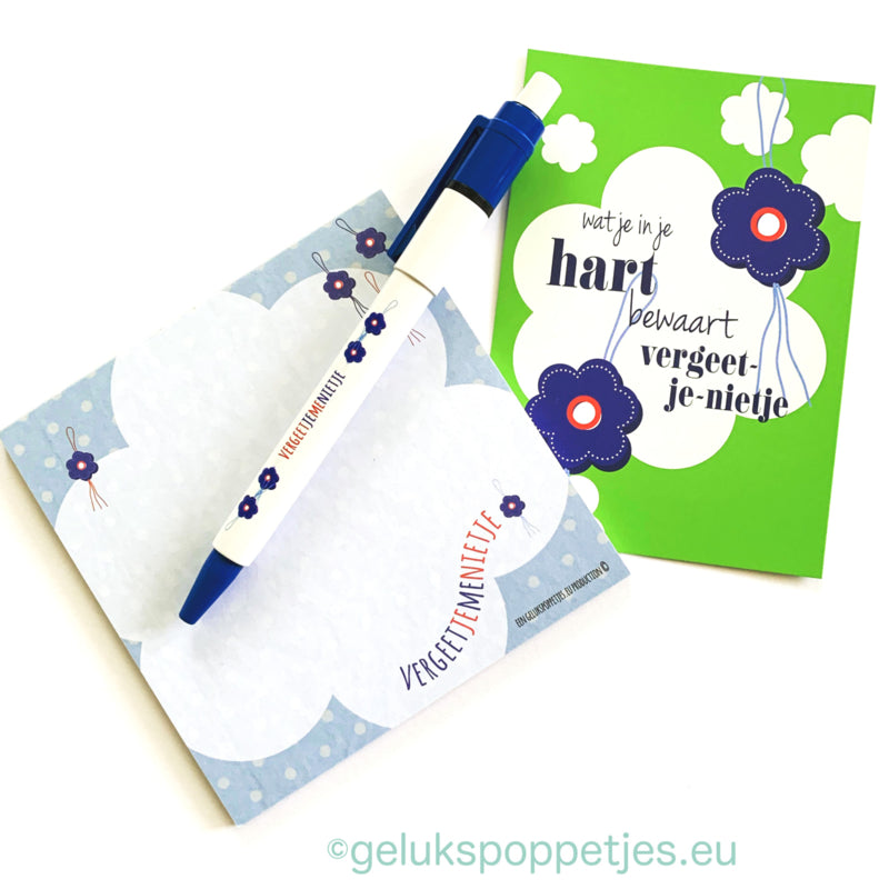 Sleutelhanger met bedankt en gelukspoppetje vergeet-me-nietje