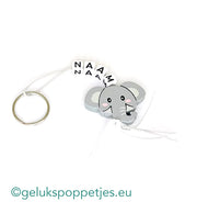 Naam sleutelhanger met gelukspoppetje olifant hoofd