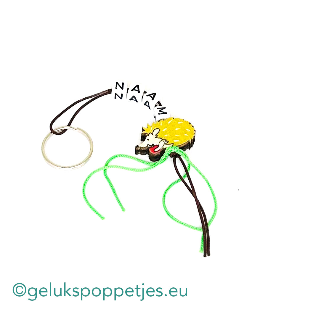Naam sleutelhanger met gelukspoppetje egeltje