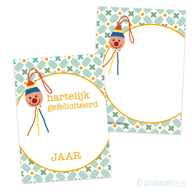 Kaartje gefeliciteerd clowntje