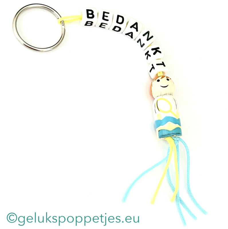 Sleutelhanger bedankt met gelukspoppetje tennisser