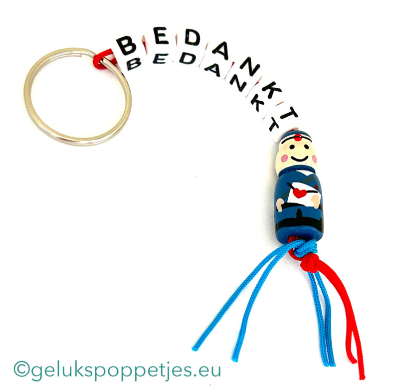 Sleutelhanger bedankt met gelukspoppetje postbode