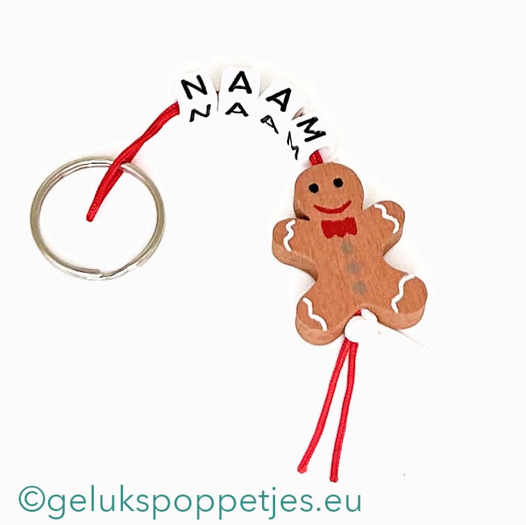 Naam sleutelhanger met gelukspoppetje gingerbread