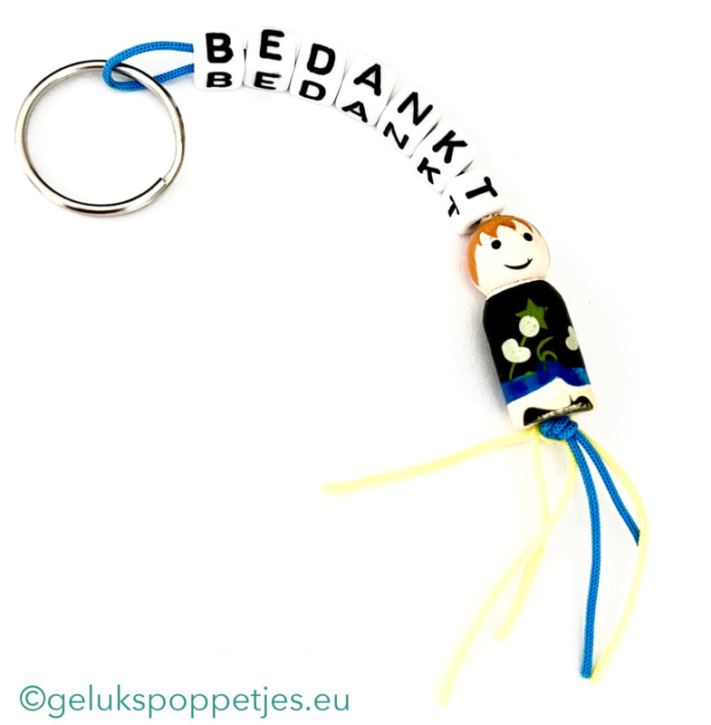 Sleutelhanger bedankt met gelukspoppetje muzikant