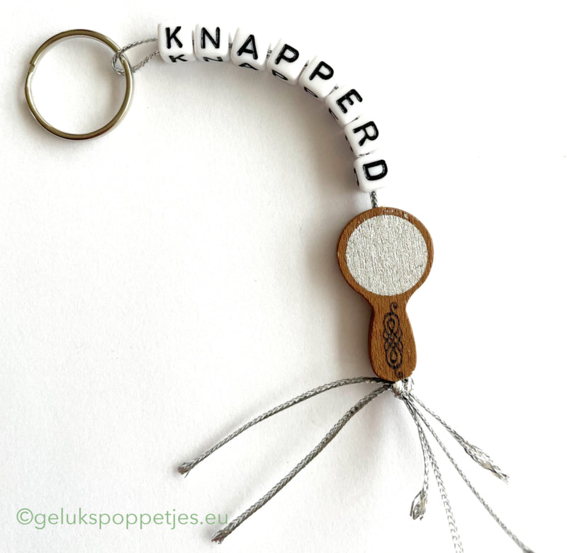 Sleutelhanger knapperd met gelukspoppetje spiegeltje