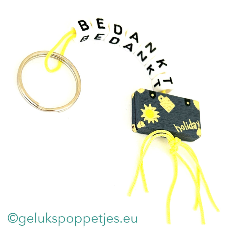 Sleutelhanger bedankt met gelukspoppetje koffertje