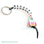 Sleutelhanger bedankt met gelukspoppetje raketje