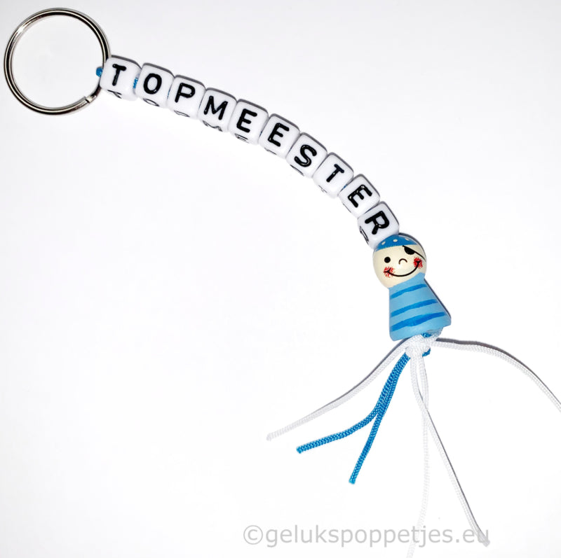 Sleutelhanger topmeester met gelukspoppetje piraat