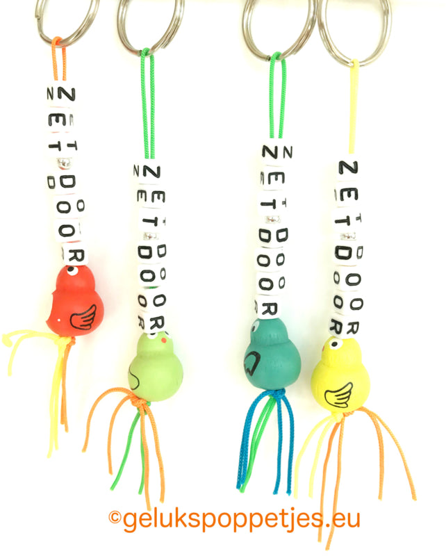 Sleutelhanger zet door met gelukspoppetje vogeltje