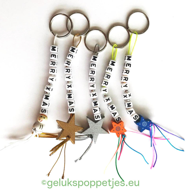 Sleutelhanger Merry Christmas mit gelukspoppetje sneeuwpop