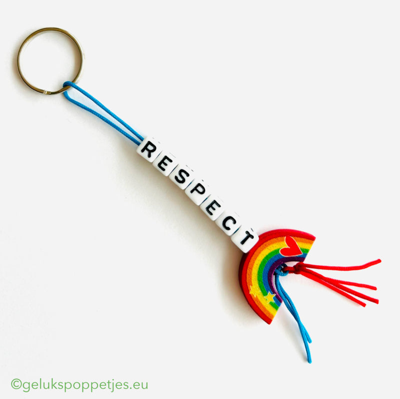 Sleutelhanger respect met gelukspoppetje regenboog