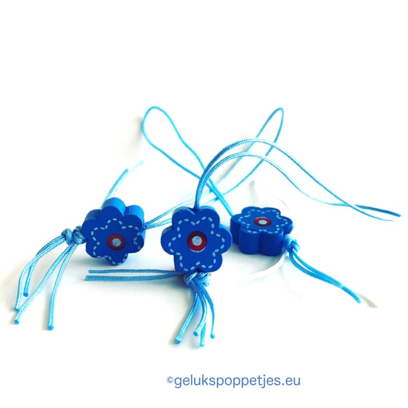 Sleutelhanger met bedankt en gelukspoppetje vergeet-me-nietje