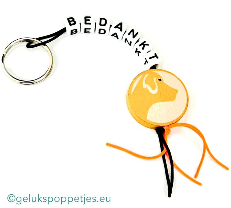 Sleutelhanger bedankt met gelukspoppetje hondje