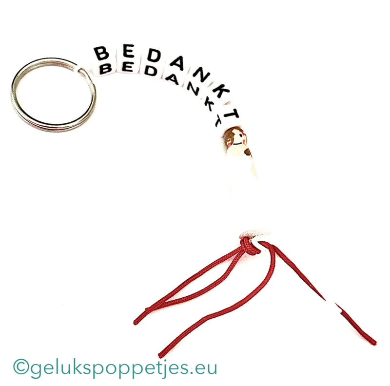 Bedankt sleutelhanger met gelukspoppetje bruidje