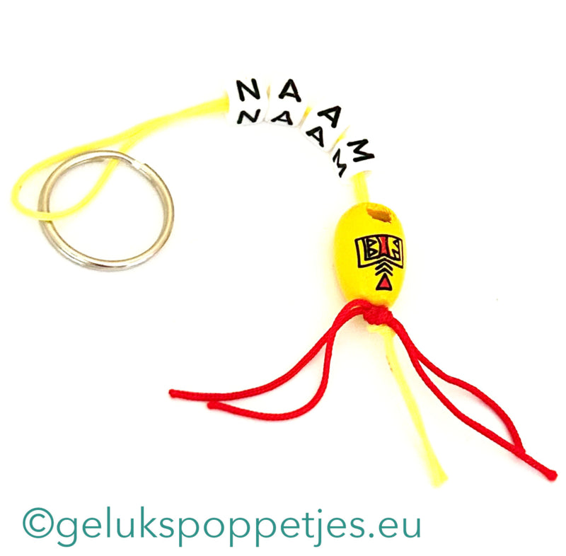 Naam sleutelhanger met gelukspoppetje boerenklomp